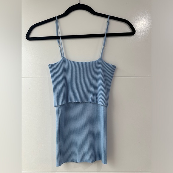 Franco Sarto Blue Ribbed Spaghetti Strap Tank Top | Size M - Picture 8 of 12